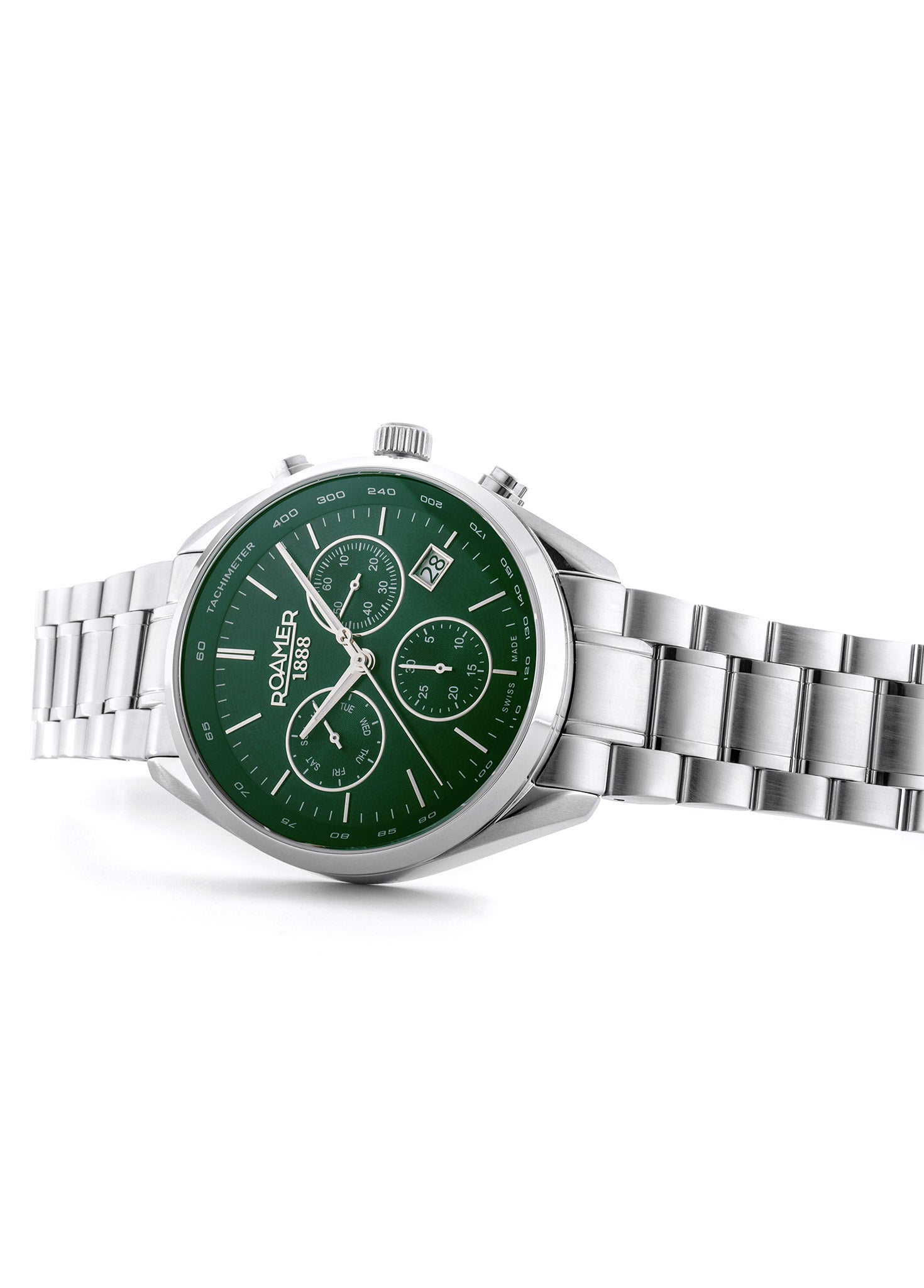Pro Chrono 42mm Quartz Chronograph Date Green Sunray Dial Silver Bracelet Sapphire glass Stainless Steel swiss watch