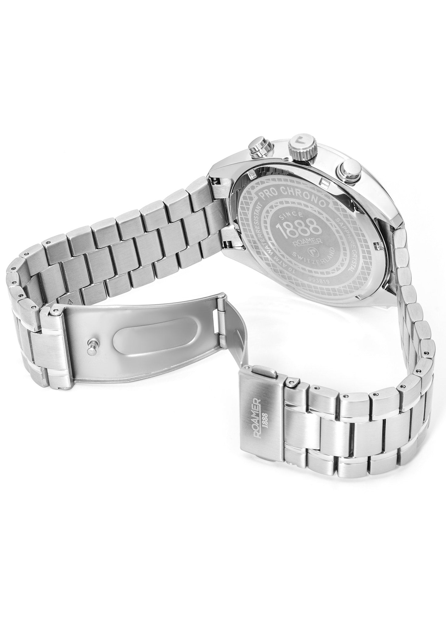 Pro Chrono 42mm Quartz Chronograph Date Black Sunray Dial Silver Bracelet Sapphire glass Stainless Steel swiss watch