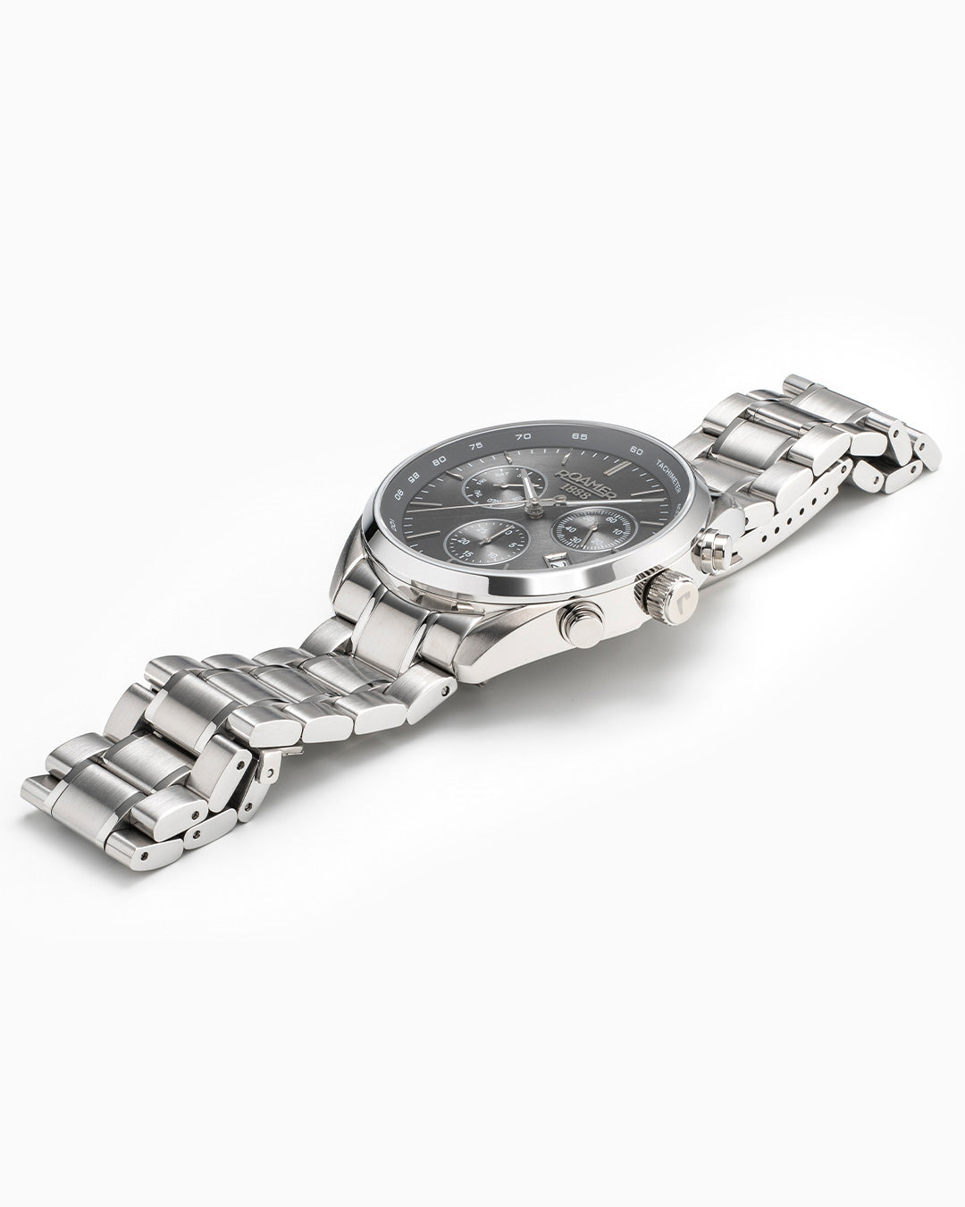 Pro Chrono 42mm Quartz Chronograph Date Black Sunray Dial Silver Bracelet Sapphire glass Stainless Steel swiss watch