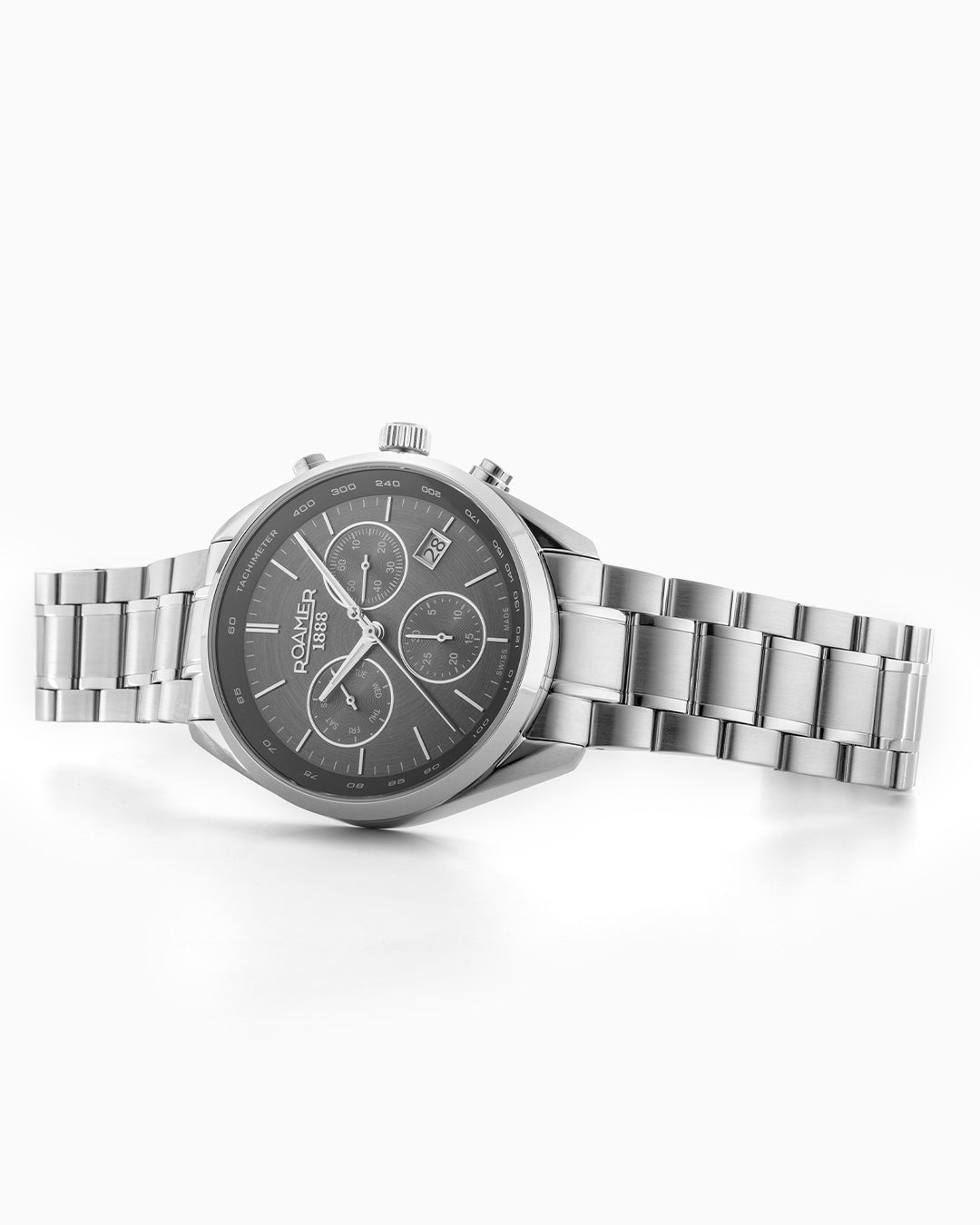 Pro Chrono 42mm Quartz Chronograph Date Black Sunray Dial Silver Bracelet Sapphire glass Stainless Steel swiss watch