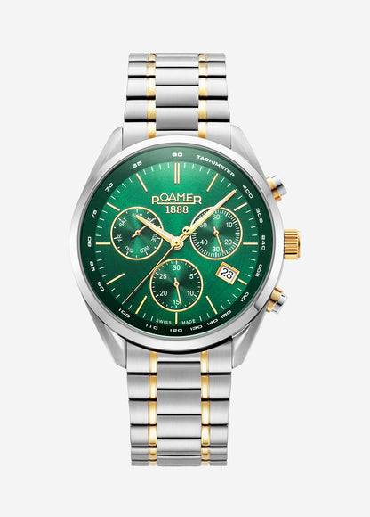 Pro Chrono 42mm Quartz Chronograph Date Green Sunray Dial Two-Tone Bracelet Sapphire glass Stainless Steel swiss watch