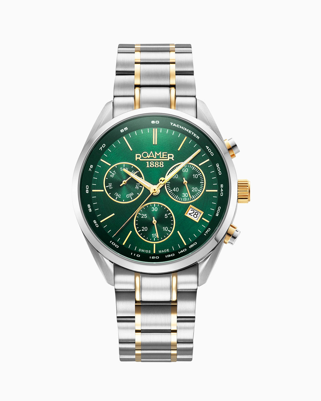 Pro Chrono 42mm Quartz Chronograph Date Green Sunray Dial Two-Tone Bracelet Sapphire glass Stainless Steel swiss watch