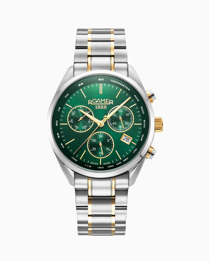 Pro Chrono 42mm Quartz Chronograph Date Green Sunray Dial Two-Tone Bracelet Sapphire glass Stainless Steel swiss watch