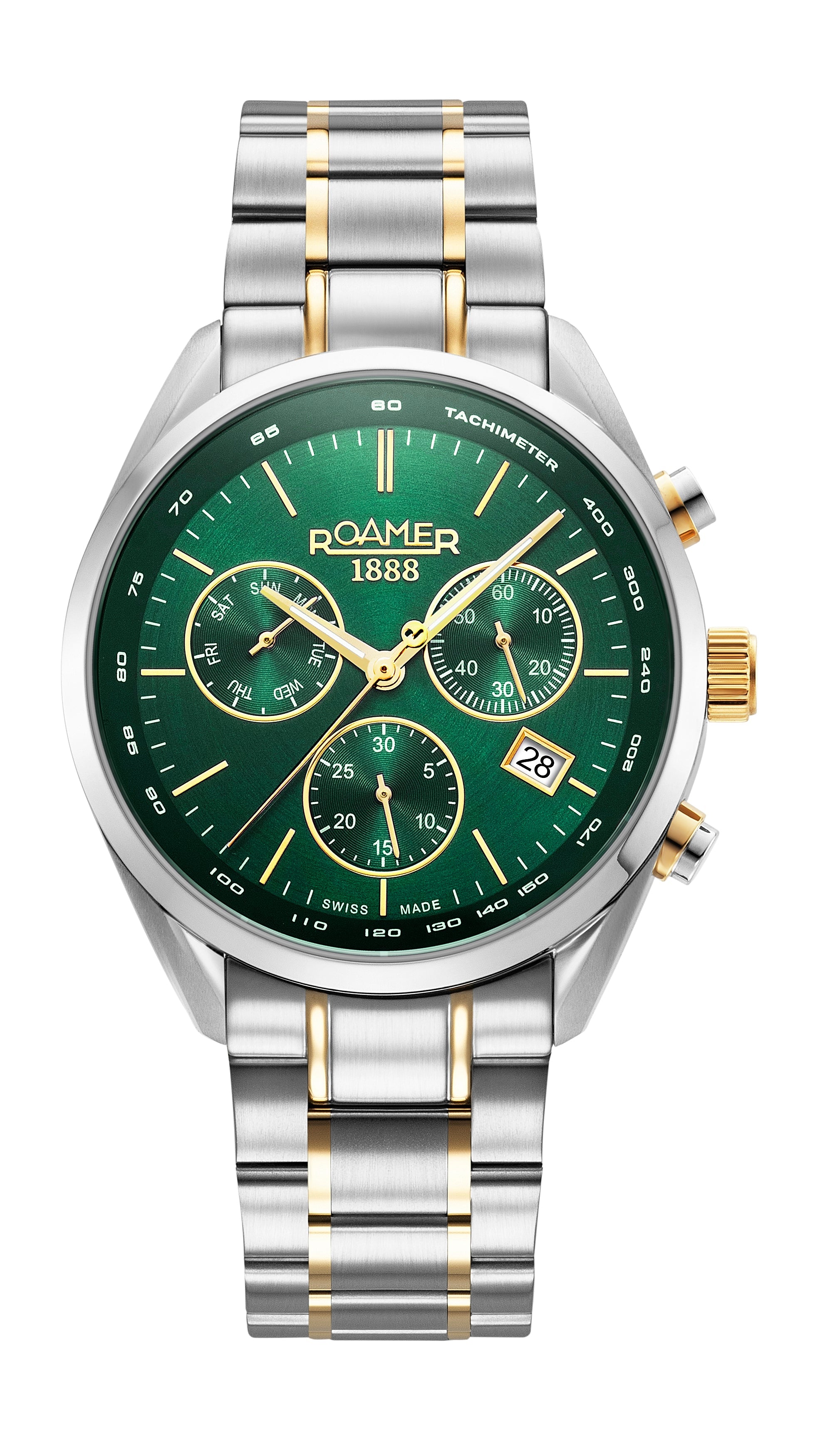 Pro Chrono 42mm Quartz Chronograph Date Green Sunray Dial Two-Tone Bracelet Sapphire glass Stainless Steel swiss watch