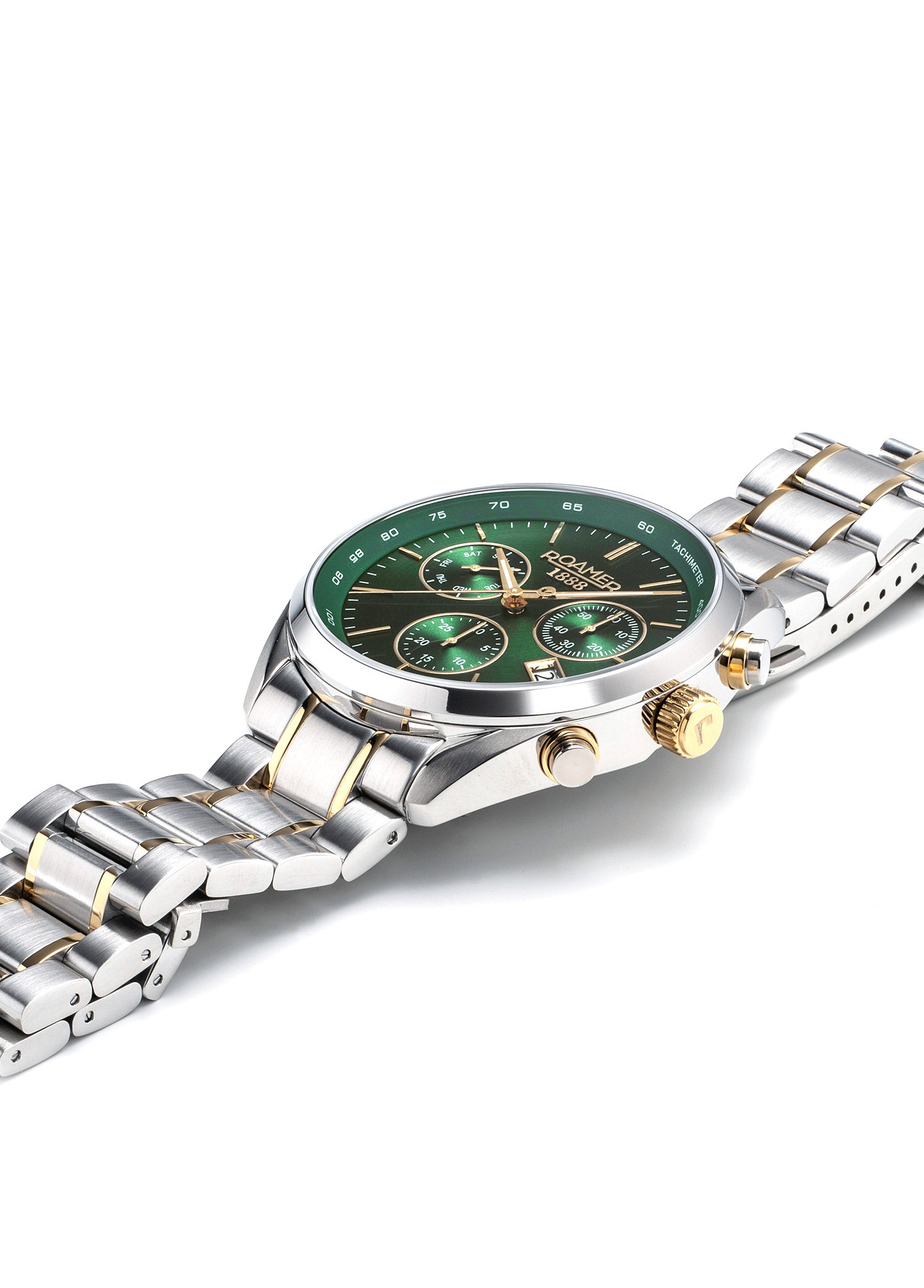 Pro Chrono 42mm Quartz Chronograph Date Green Sunray Dial Two-Tone Bracelet Sapphire glass Stainless Steel swiss watch