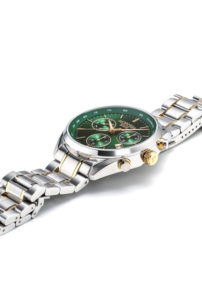 Pro Chrono 42mm Quartz Chronograph Date Green Sunray Dial Two-Tone Bracelet Sapphire glass Stainless Steel swiss watch