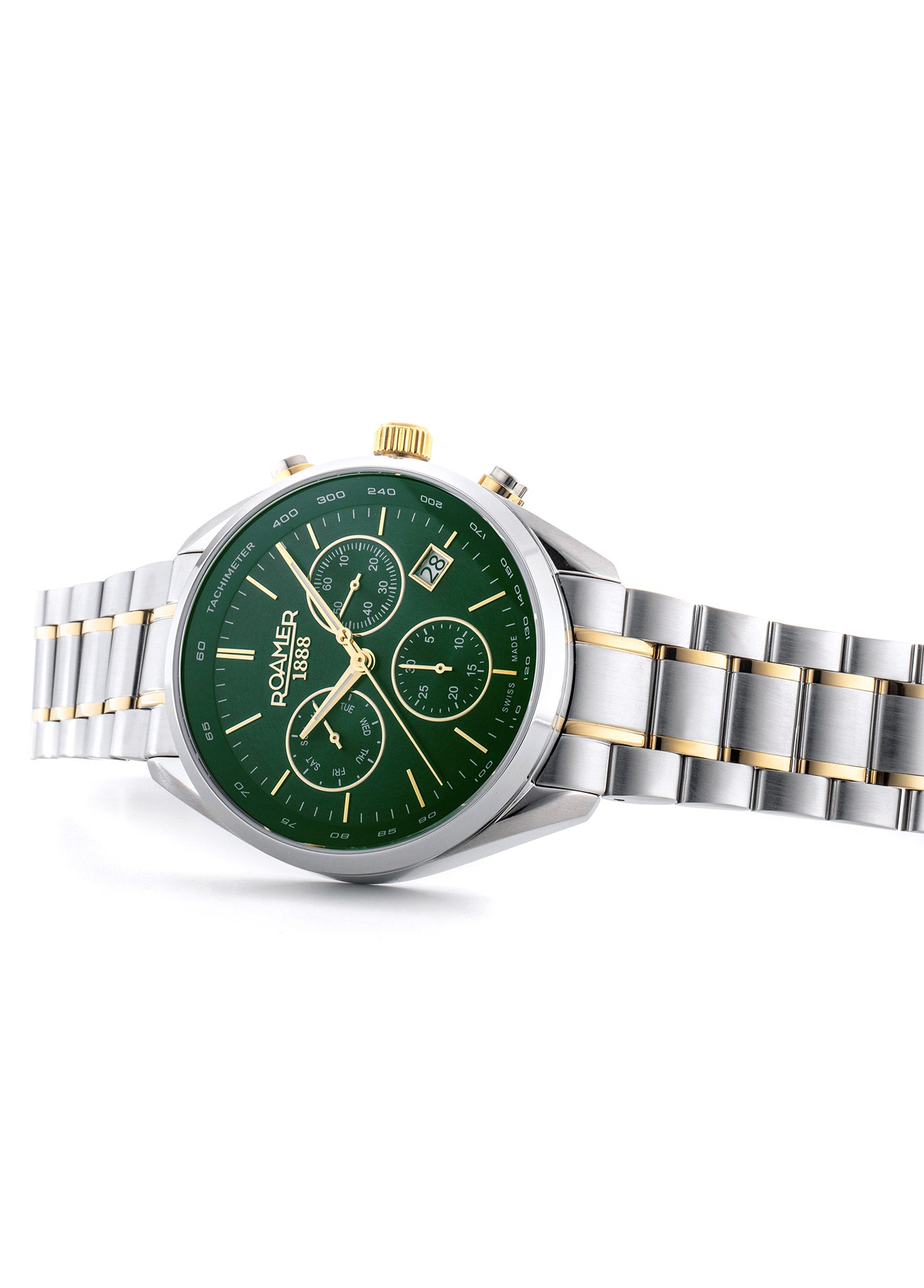Pro Chrono 42mm Quartz Chronograph Date Green Sunray Dial Two-Tone Bracelet Sapphire glass Stainless Steel swiss watch