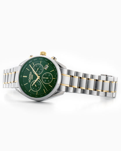 Pro Chrono 42mm Quartz Chronograph Date Green Sunray Dial Two-Tone Bracelet Sapphire glass Stainless Steel swiss watch