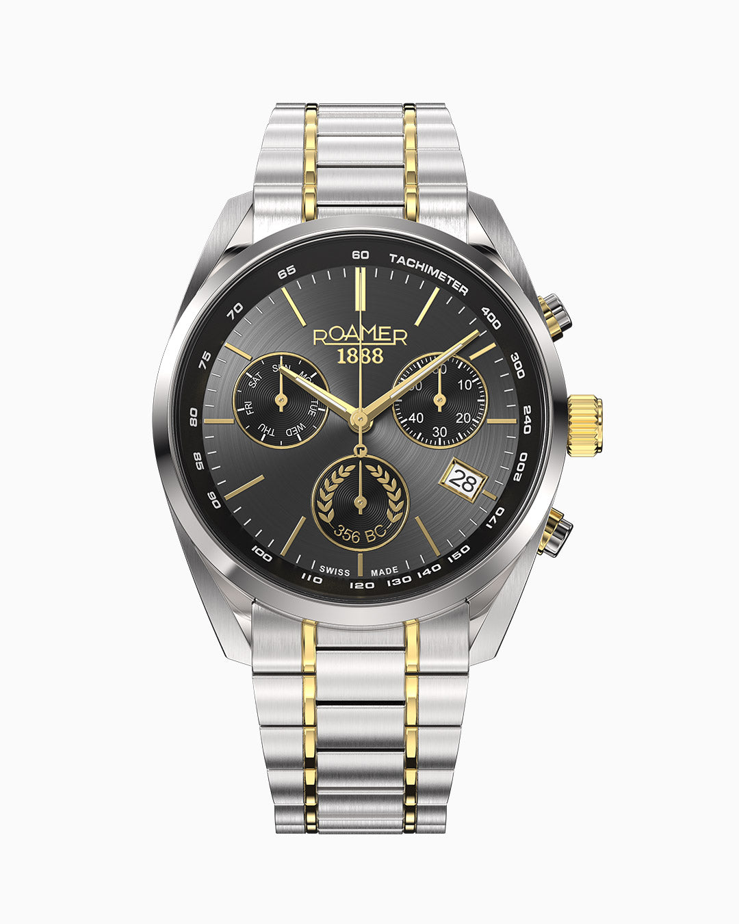 Pro Chrono 42mm Alexander The Great Edition Quartz Chronograph Date Black Dial Two-Tone Bracelet Leather Strap Sapphire Glass Stainless Steel Swiss Watch