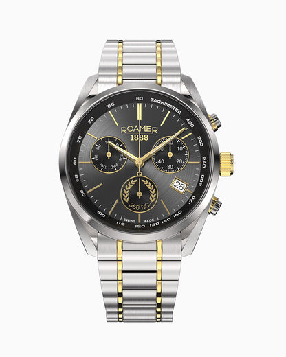 Pro Chrono 42mm Alexander The Great Edition Quartz Chronograph Date Black Dial Two-Tone Bracelet Leather Strap Sapphire Glass Stainless Steel Swiss Watch
