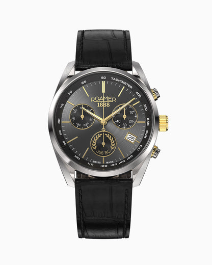 Pro Chrono 42mm Alexander The Great Edition Quartz Chronograph Date Black Dial Two-Tone Bracelet Leather Strap Sapphire Glass Stainless Steel Swiss Watch