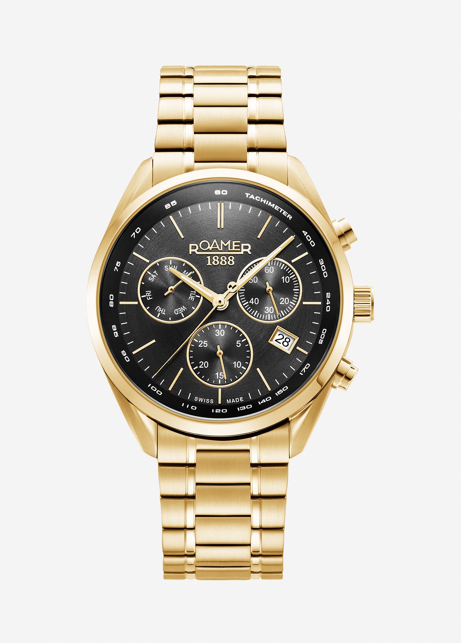Pro Chrono 42mm Quartz Chronograph Date Gold Bracelet Sapphire glass Stainless Steel swiss watch