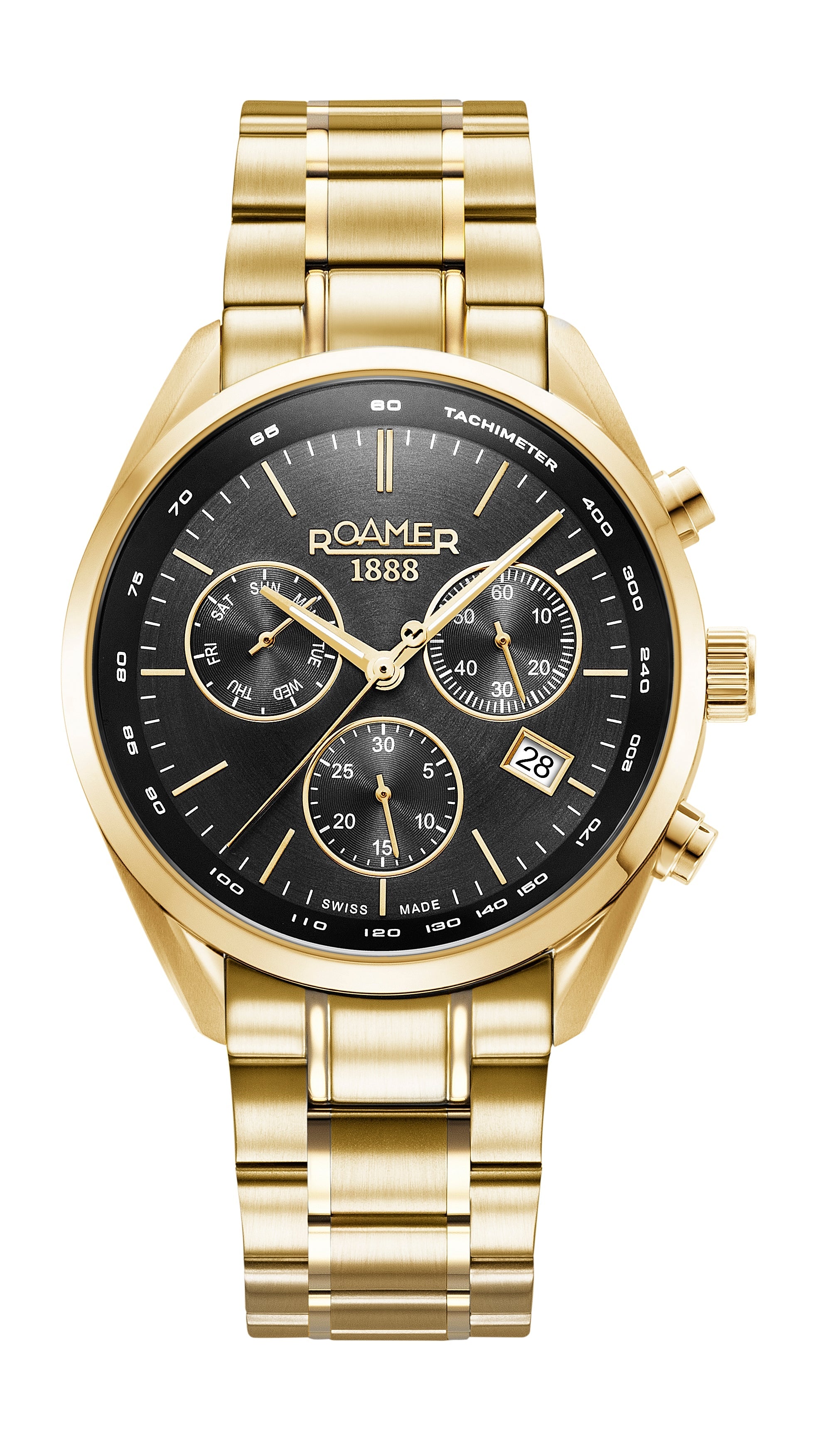Pro Chrono 42mm Quartz Chronograph Date Gold Bracelet Sapphire glass Stainless Steel swiss watch