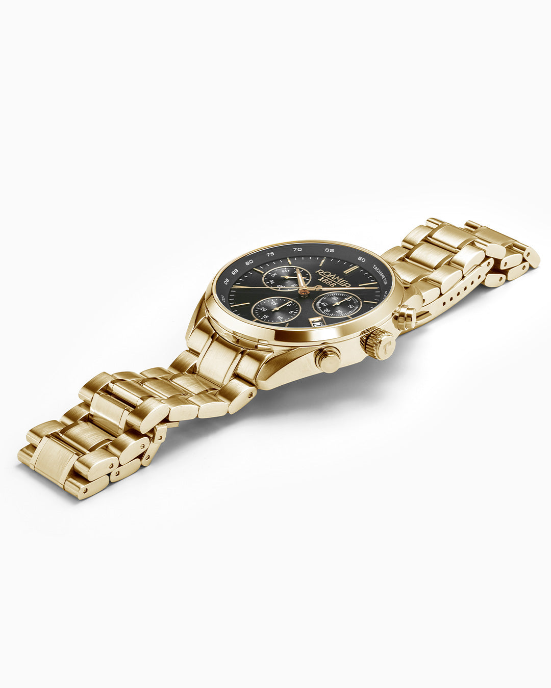 Pro Chrono 42mm Quartz Chronograph Date Black Sunray Dial Gold Bracelet Sapphire glass Stainless Steel swiss watch