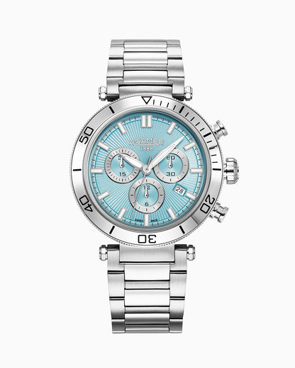 Toscana 43mm Chronograph Date Lightblue Dial Silver Tone Bracelet Sapphire glass Stainless Steel swiss watch