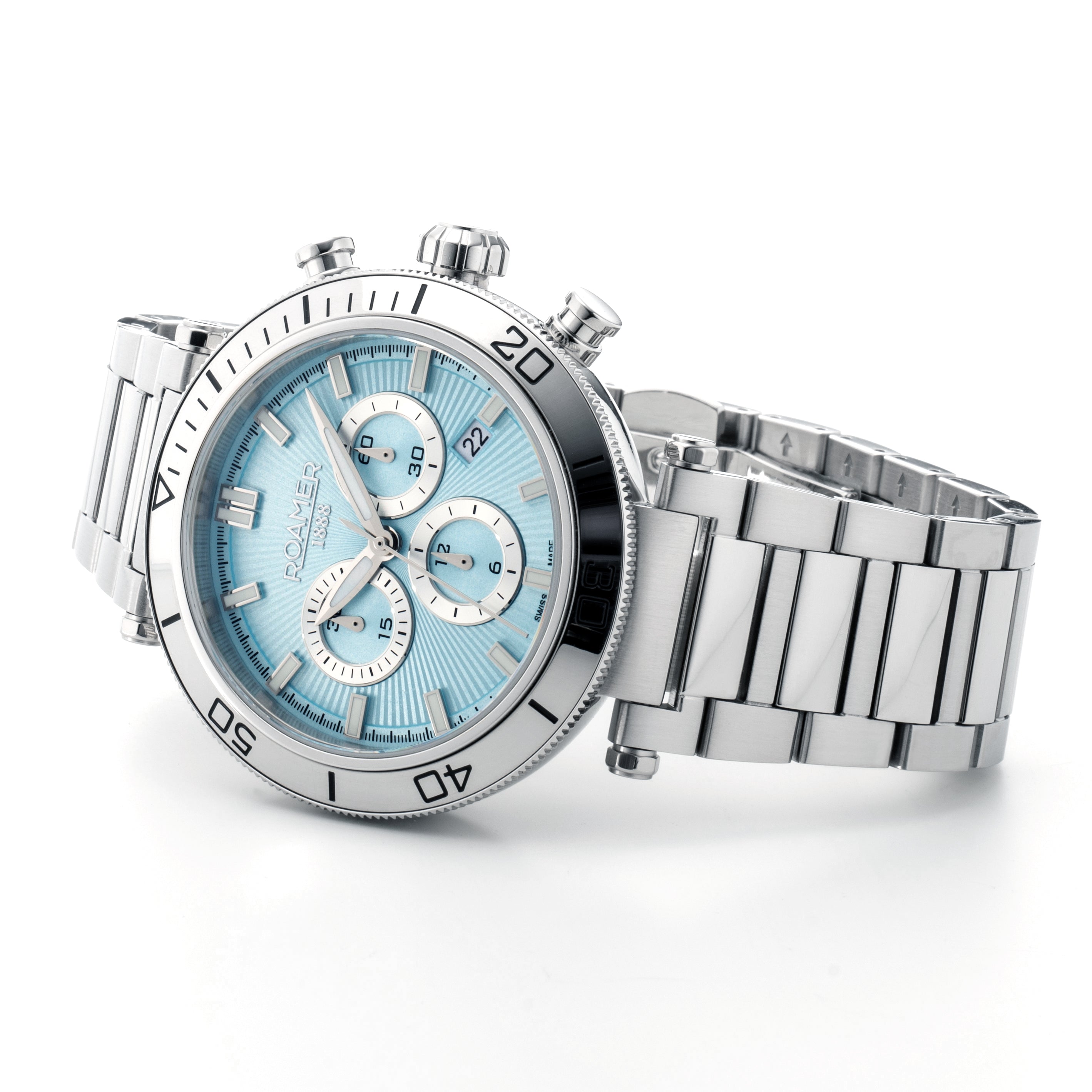 Toscana 43mm Chronograph Date Lightblue Dial Silver Tone Bracelet Sapphire glass Stainless Steel swiss watch