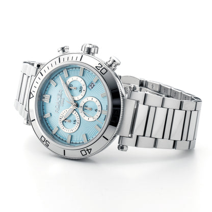 Toscana 43mm Chronograph Date Lightblue Dial Silver Tone Bracelet Sapphire glass Stainless Steel swiss watch