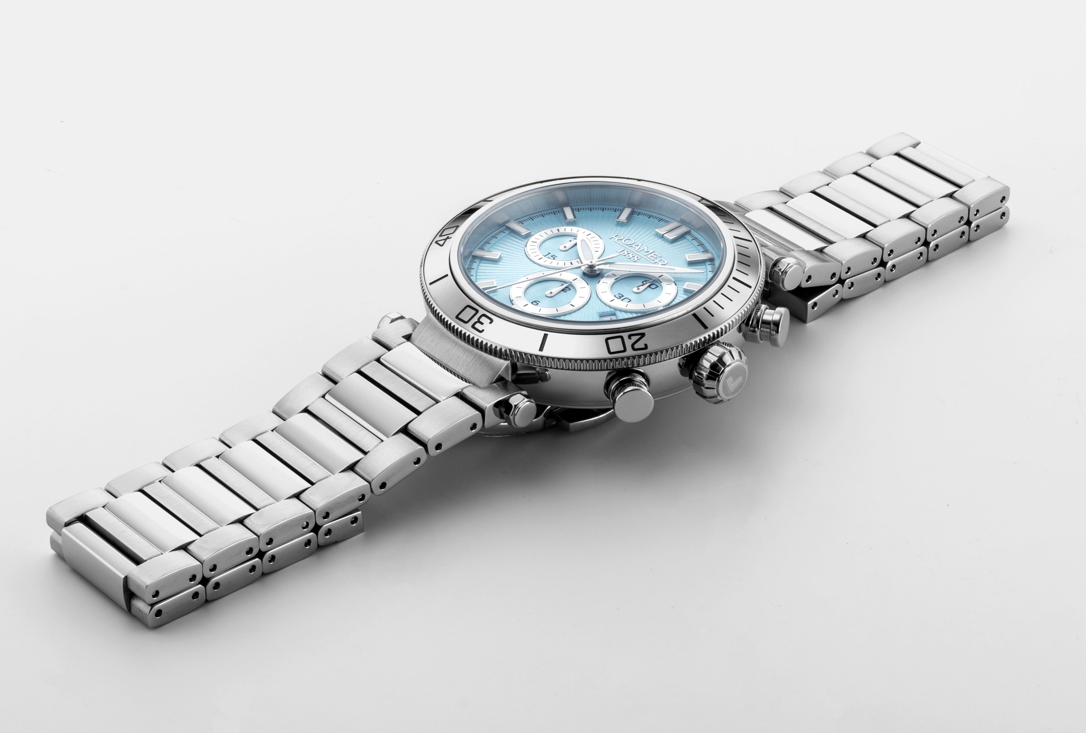 Toscana 43mm Chronograph Date Lightblue Dial Silver Tone Bracelet Sapphire glass Stainless Steel swiss watch