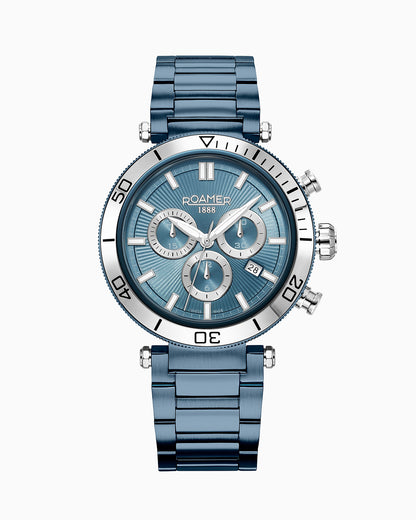 Toscana 43mm Chronograph Date Blue Dial Blue Silver Tone Bracelet Sapphire glass Stainless Steel swiss watch
