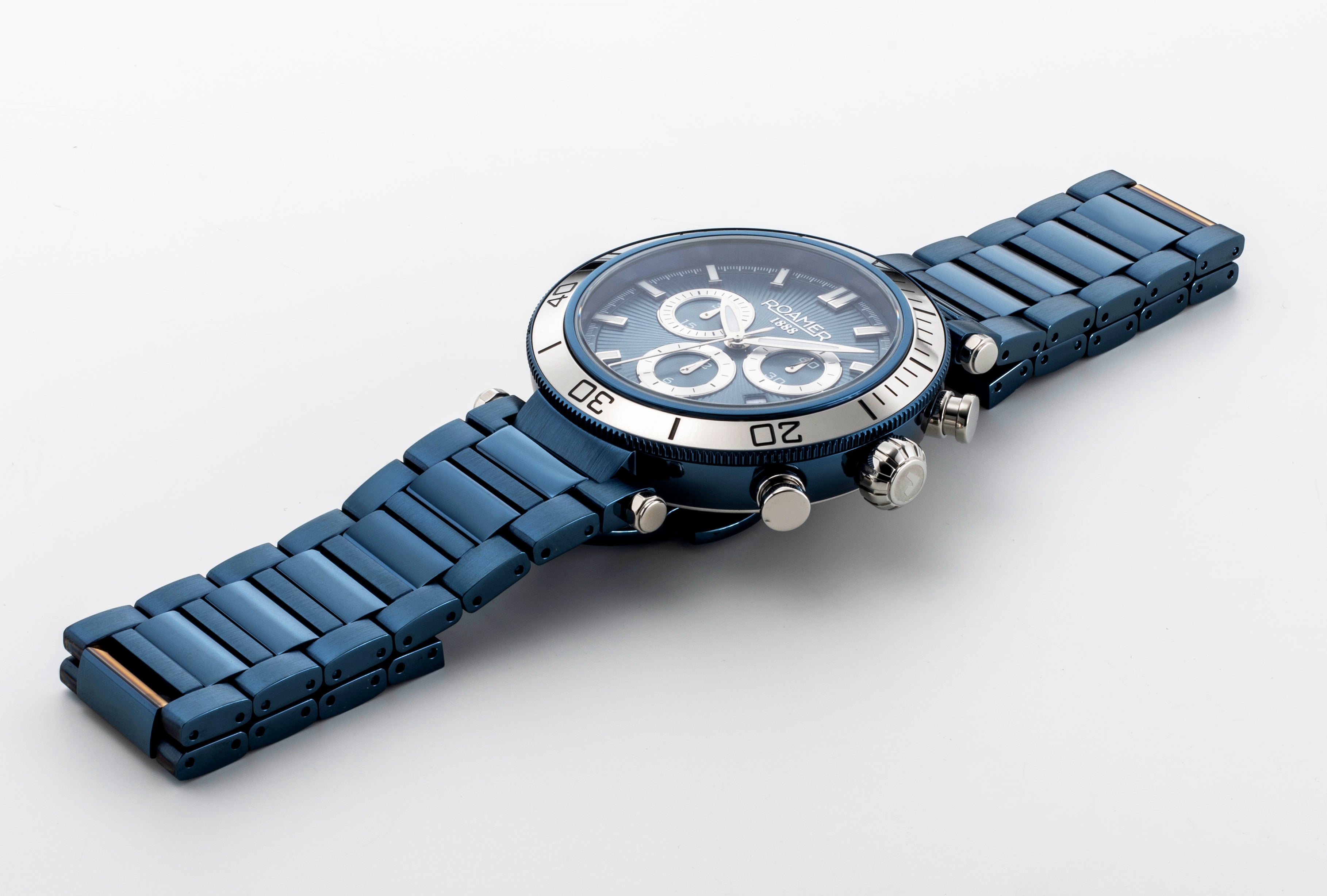 Toscana 43mm Chronograph Date Blue Dial Blue Silver Tone Bracelet Sapphire glass Stainless Steel swiss watch