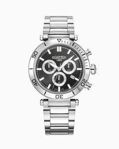 Toscana 43mm Chronograph Date Black Dial Silver Tone Bracelet Sapphire glass Stainless Steel swiss watch