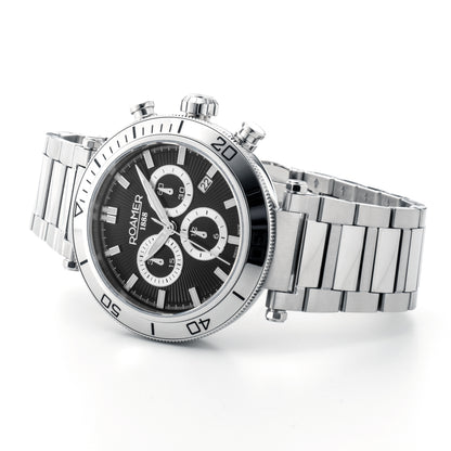 Toscana 43mm Chronograph Date Black Dial Silver Tone Bracelet Sapphire glass Stainless Steel swiss watch