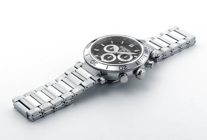 Toscana 43mm Chronograph Date Black Dial Silver Tone Bracelet Sapphire glass Stainless Steel swiss watch