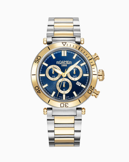 Toscana 43mm Chronograph Date Blue Dial Gold-Silver Tone Bracelet Sapphire glass Stainless Steel swiss watch