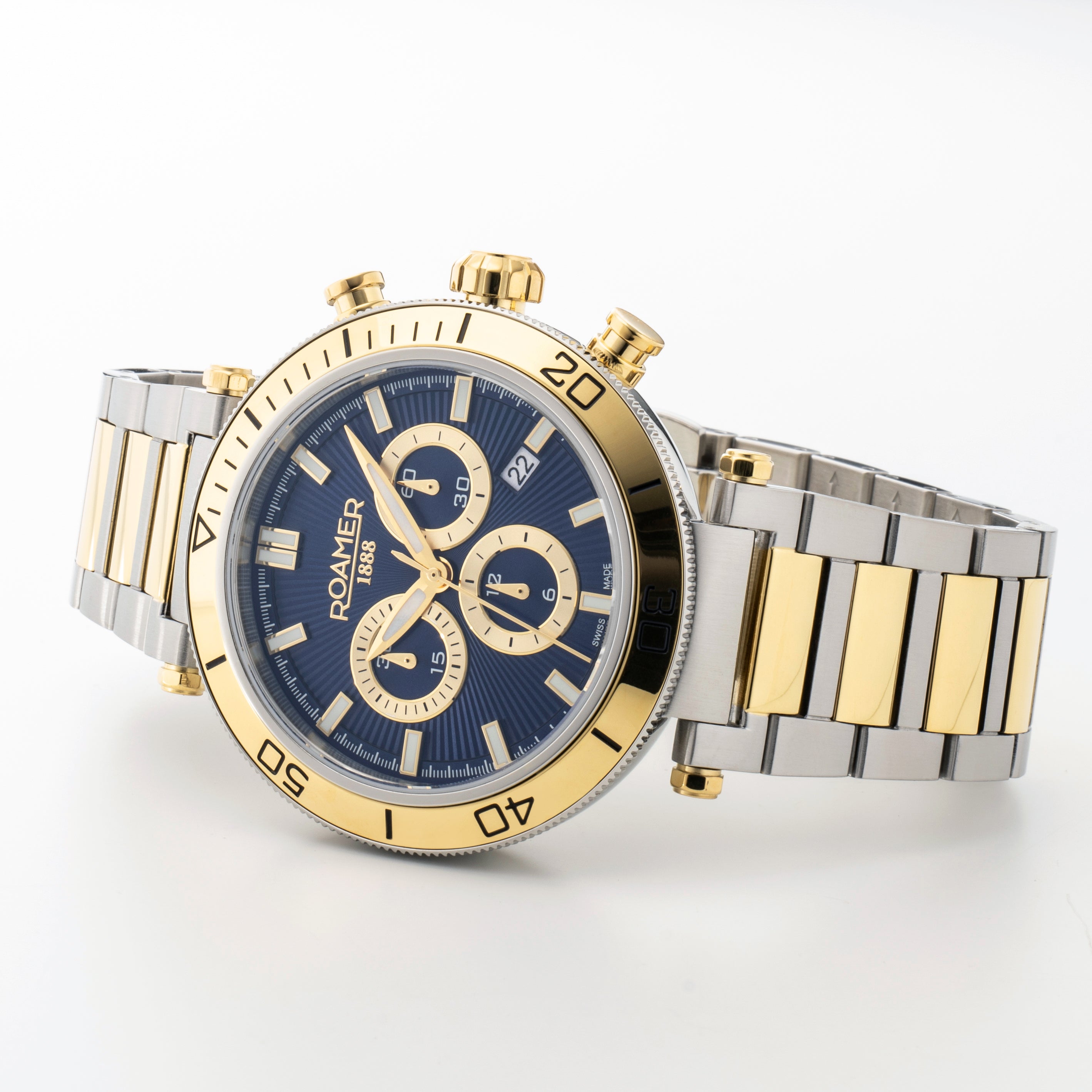 Toscana 43mm Chronograph Date Blue Dial Gold-Silver Tone Bracelet Sapphire glass Stainless Steel swiss watch