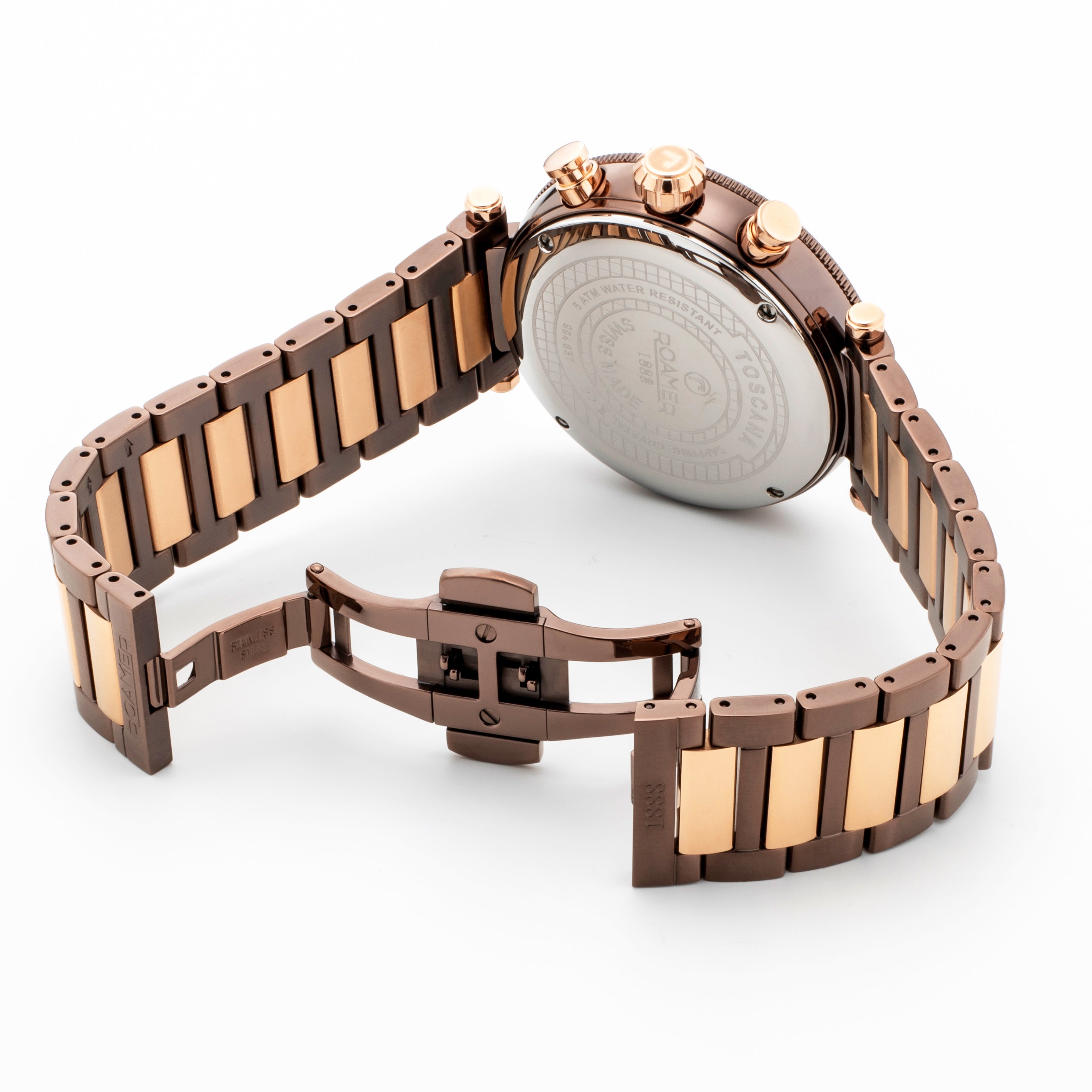 Toscana 43mm Chronograph Date Brown Dial Brown Rosegold Tone Bracelet Sapphire glass Stainless Steel swiss watch