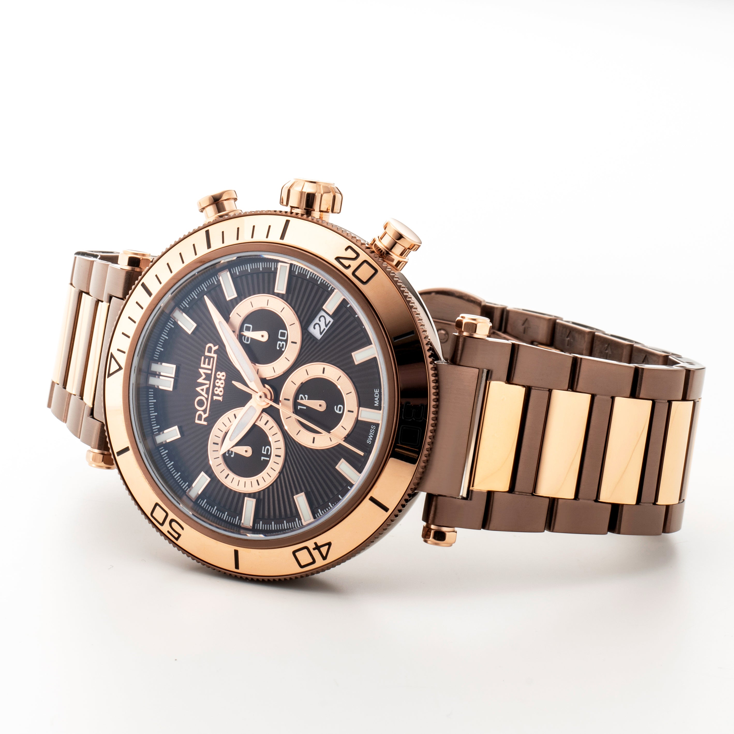 Toscana 43mm Chronograph Date Brown Dial Brown Rosegold Tone Bracelet Sapphire glass Stainless Steel swiss watch
