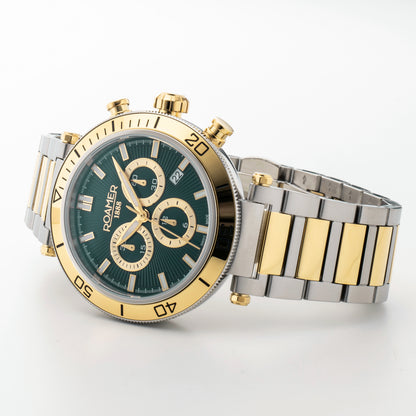 Toscana 43mm Chronograph Date Green Dial Gold-Silver Tone Bracelet Sapphire glass Stainless Steel swiss watch