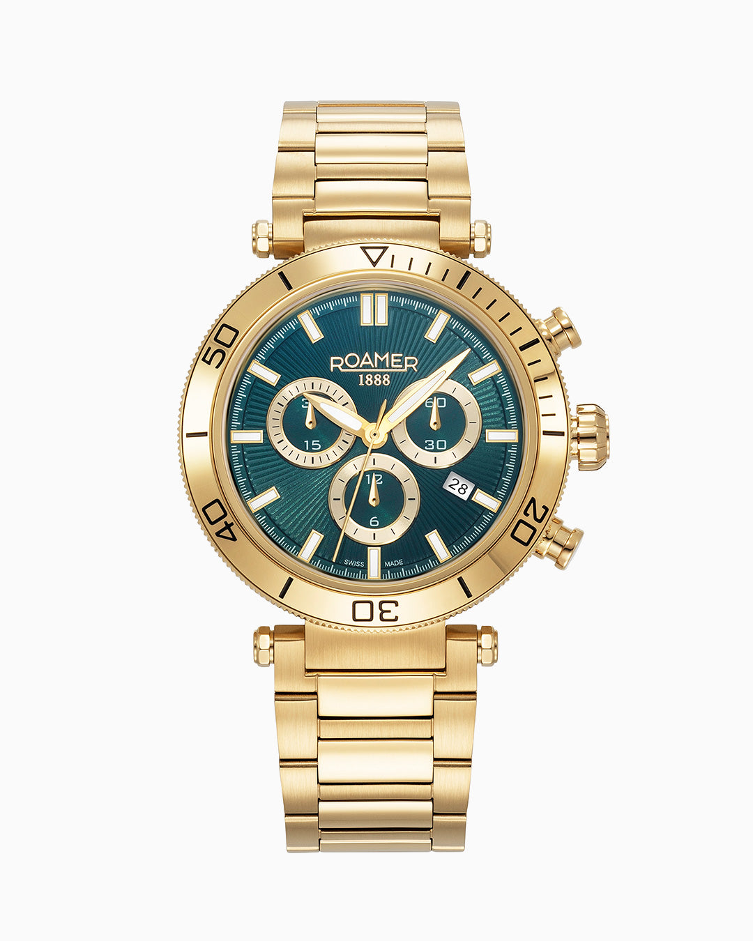 Toscana 43mm Chronograph Date Green Dial Gold Tone Bracelet Sapphire glass Stainless Steel swiss watch