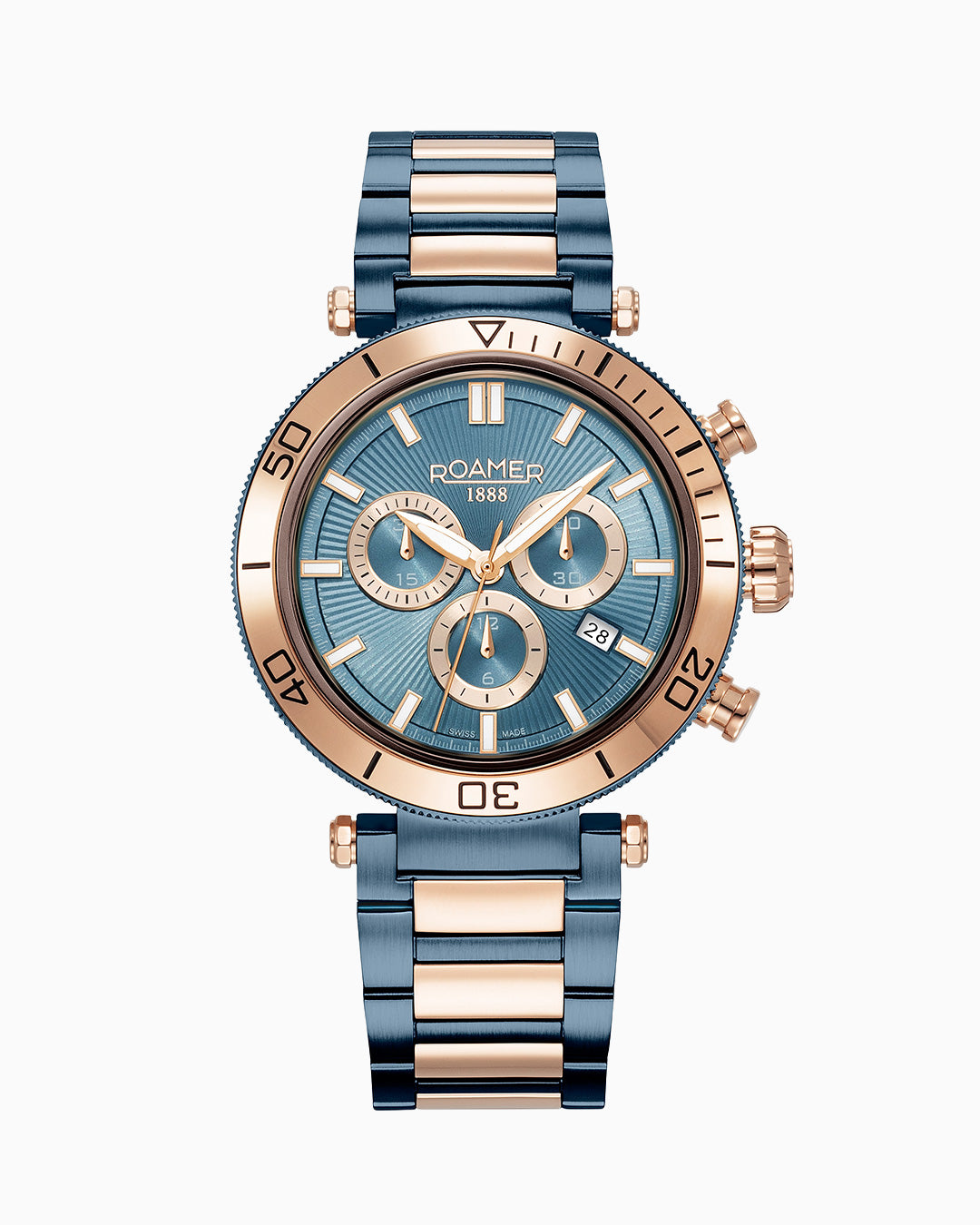 Toscana 43mm Chronograph Date Blue Dial Blue Rosegold Tone Bracelet Sapphire glass Stainless Steel swiss watch