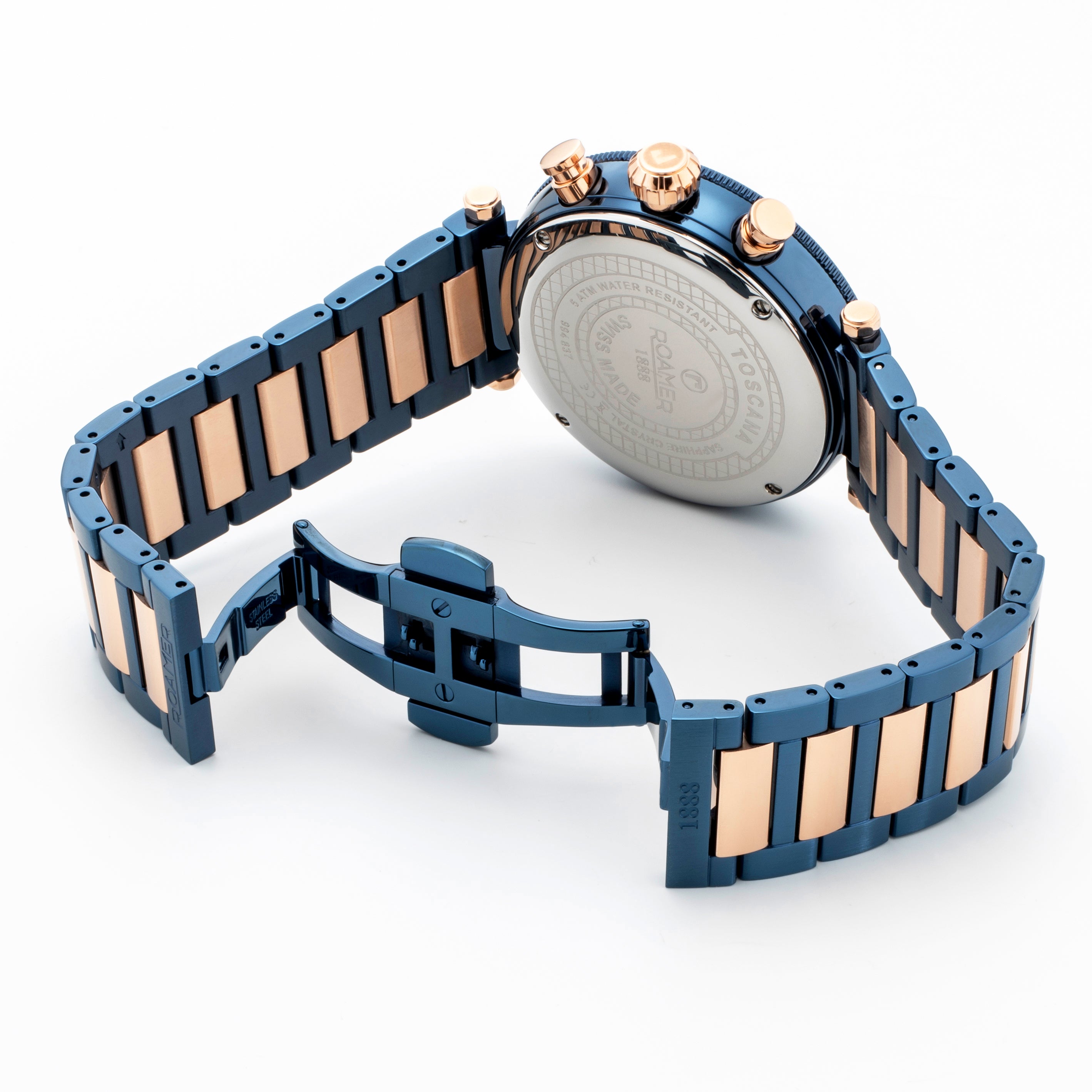 Toscana 43mm Chronograph Date Blue Dial Blue Rosegold Tone Bracelet Sapphire glass Stainless Steel swiss watch