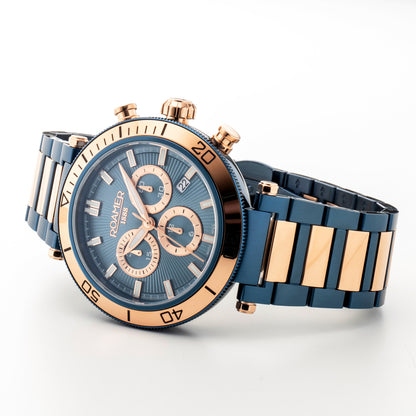 Toscana 43mm Chronograph Date Blue Dial Blue Rosegold Tone Bracelet Sapphire glass Stainless Steel swiss watch