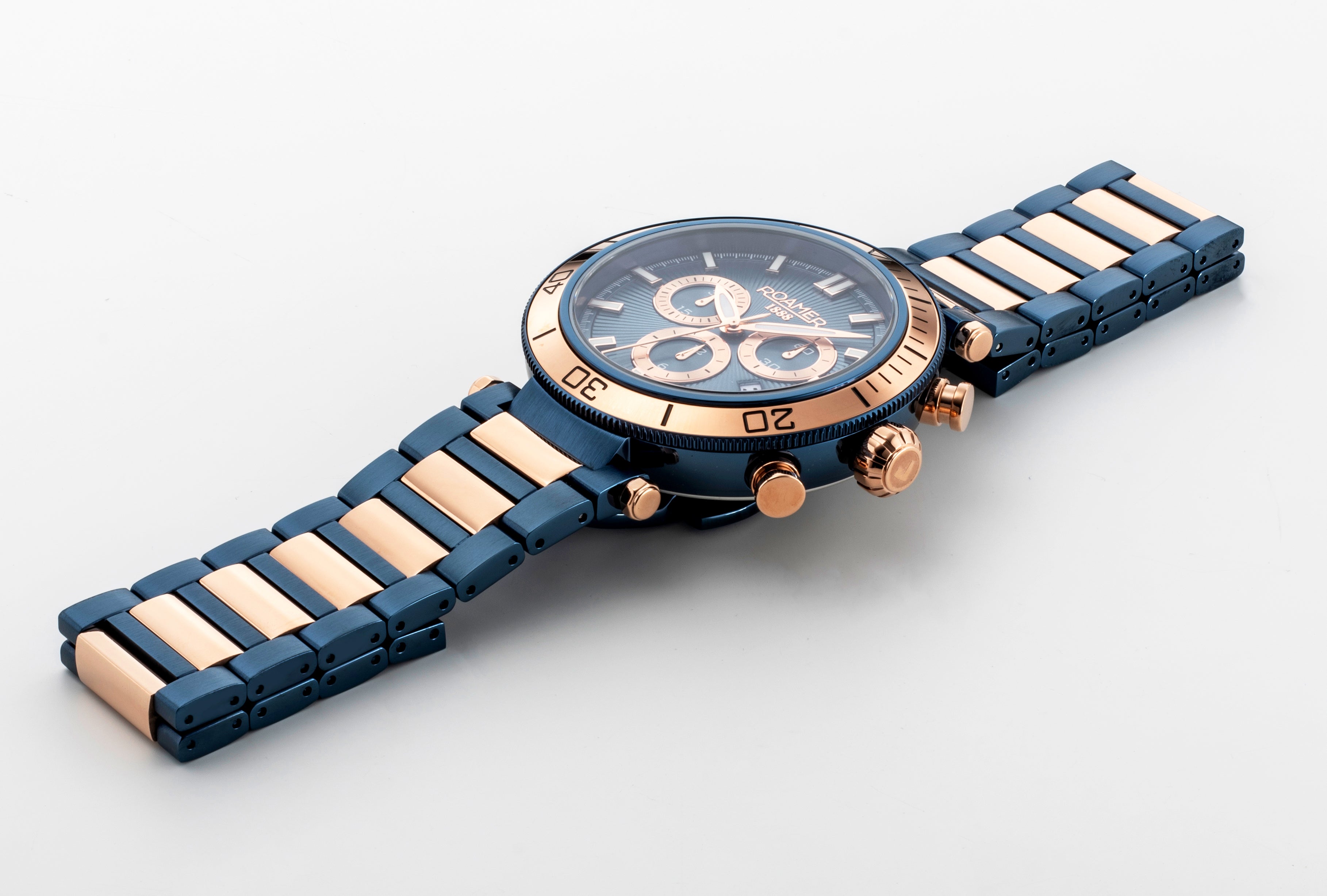 Toscana 43mm Chronograph Date Blue Dial Blue Rosegold Tone Bracelet Sapphire glass Stainless Steel swiss watch