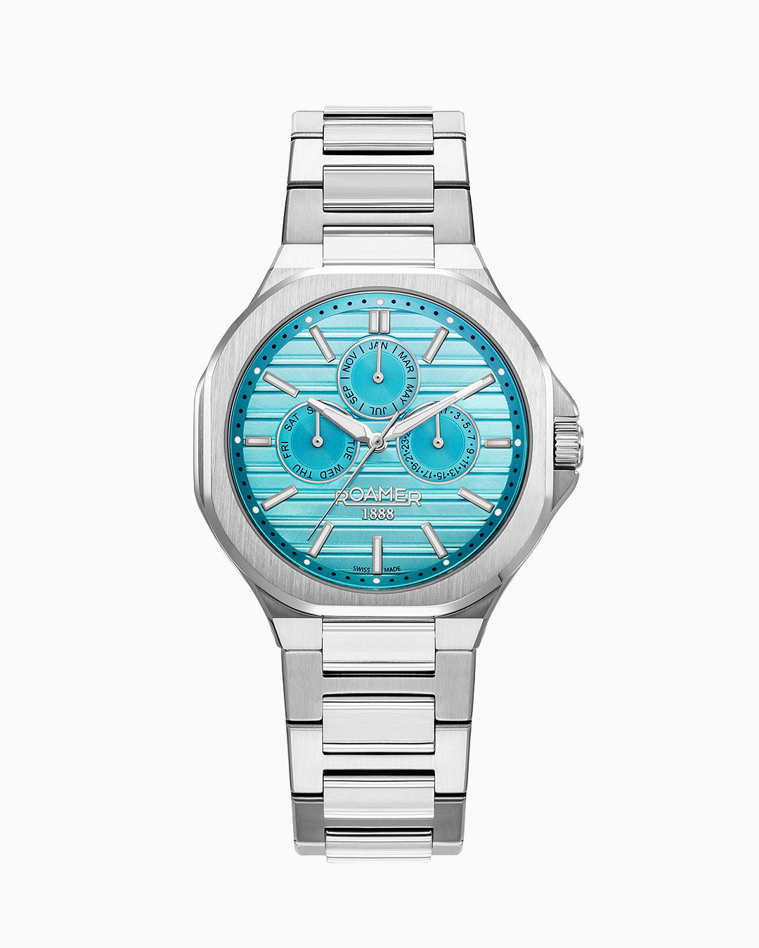 Spirit of Time 42x45mm Three-Hand LightBlue Dial Silver Tone Bracelet Sapphire glass Stainless Steel swiss watch