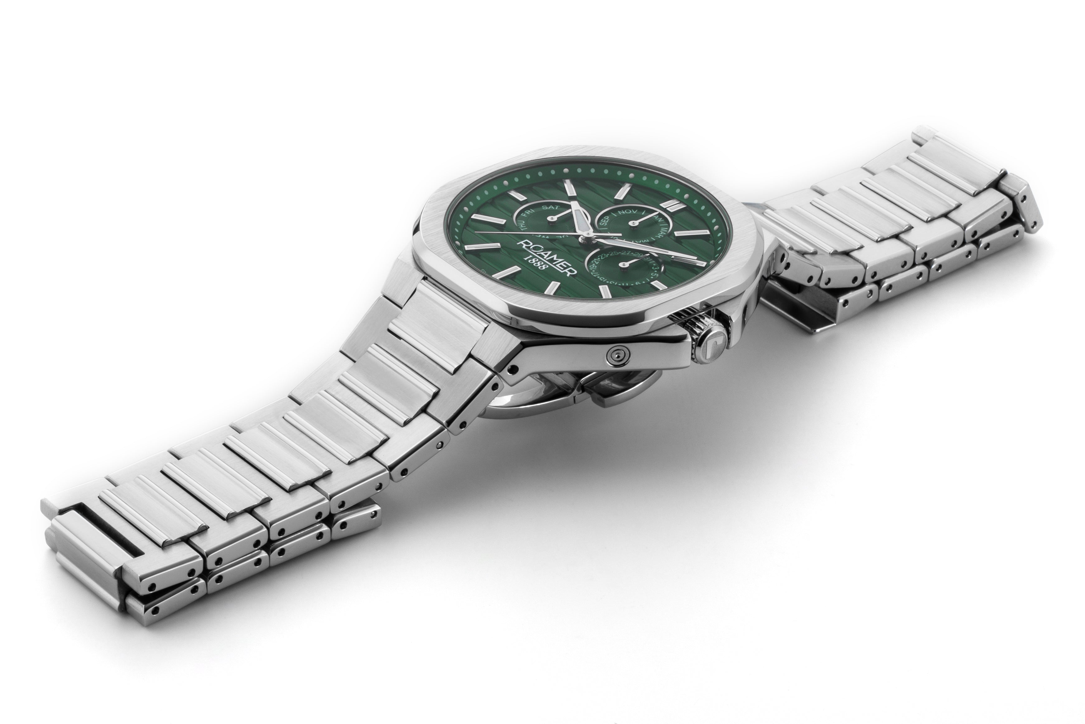 Spirit of Time 42x45mm Three-Hand Green Dial Silver Tone Bracelet Sapphire glass Stainless Steel swiss watch
