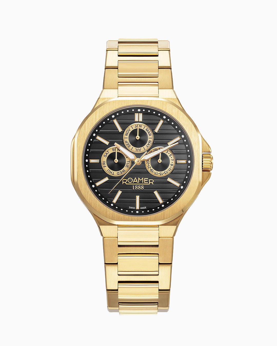 Spirit of Time 42x45mm Three-Hand Black Dial Gold Tone Bracelet Sapphire glass Stainless Steel swiss watch