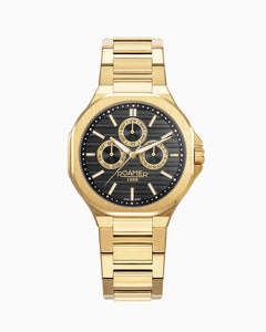 Spirit of Time 42x45mm Three-Hand Black Dial Gold Tone Bracelet Sapphire glass Stainless Steel swiss watch