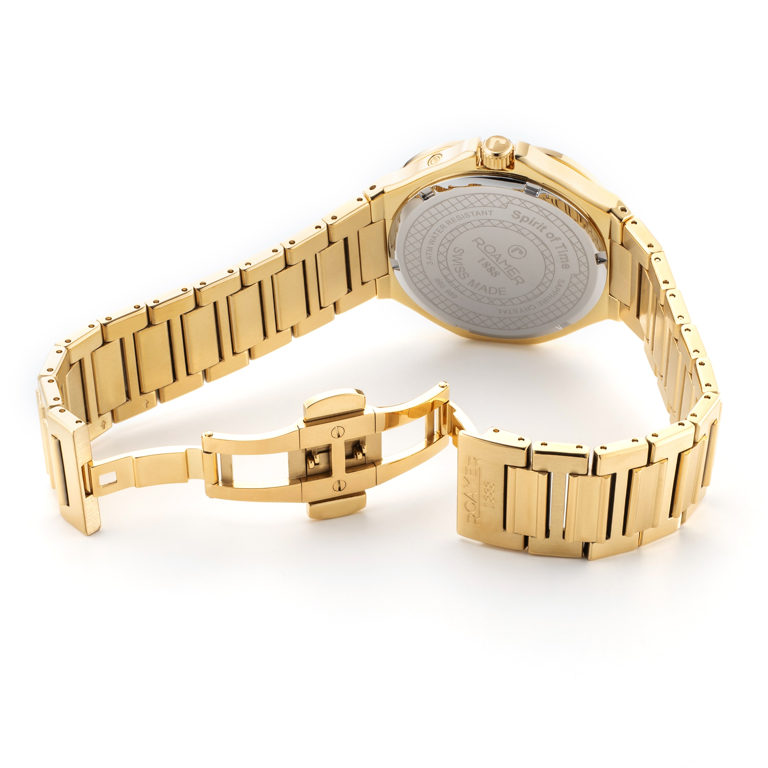 Spirit of Time 42x45mm Three-Hand Black Dial Gold Tone Bracelet Sapphire glass Stainless Steel swiss watch
