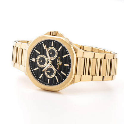 Spirit of Time 42x45mm Three-Hand Black Dial Gold Tone Bracelet Sapphire glass Stainless Steel swiss watch