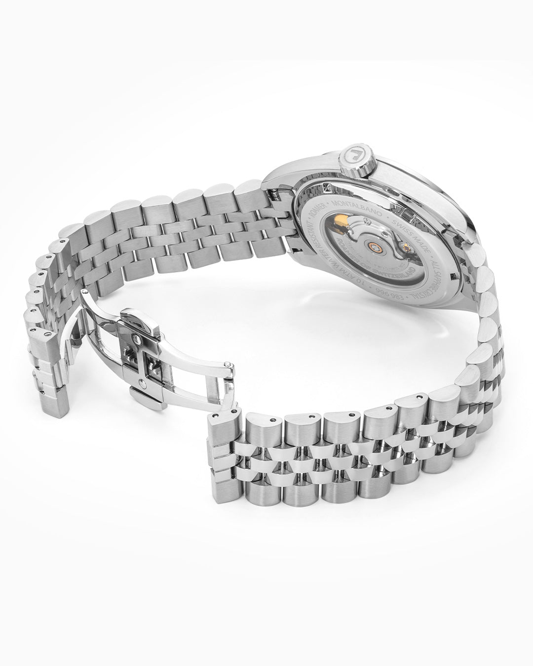 Montalbano Gents 41.5mm Automatic Three-Hand Date Blue Sunray Dial Silver Bracelet Sapphire glass Stainless Steel swiss watch