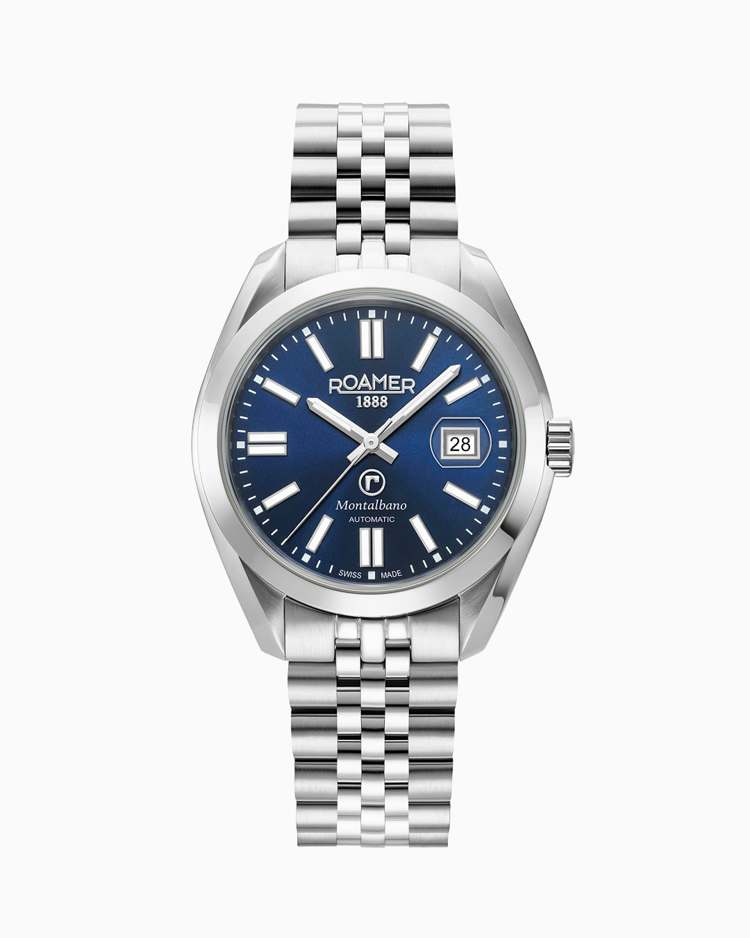 Montalbano Gents 41.5mm Automatic Three-Hand Date Blue Sunray Dial Silver Bracelet Sapphire glass Stainless Steel swiss watch