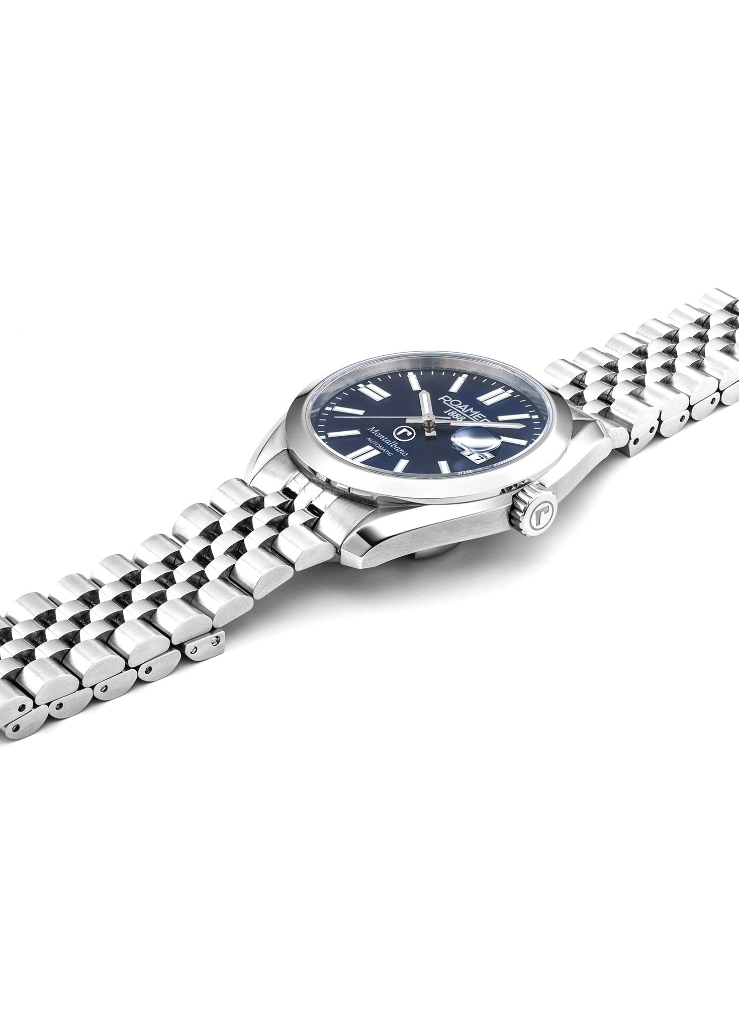 Montalbano Gents 41.5 mm Automatic Three-Hand Date Blue Sunray Dial Silver Bracelet Sapphire glass Stainless Steel swiss watch