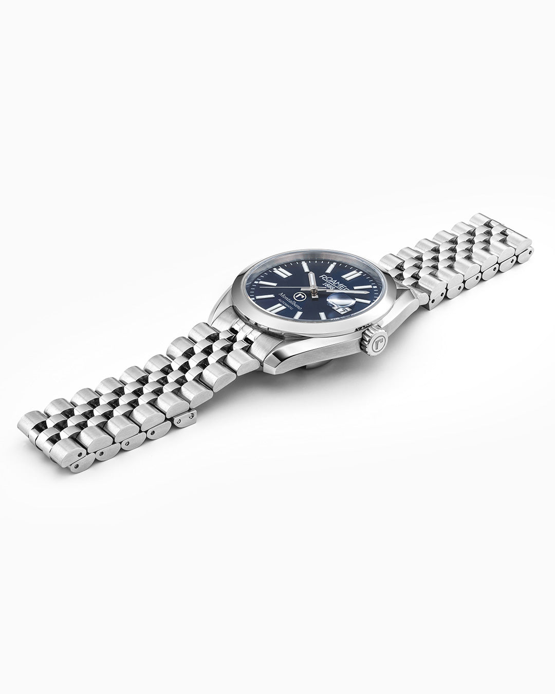 Montalbano Gents 41.5mm Automatic Three-Hand Date Blue Sunray Dial Silver Bracelet Sapphire glass Stainless Steel swiss watch