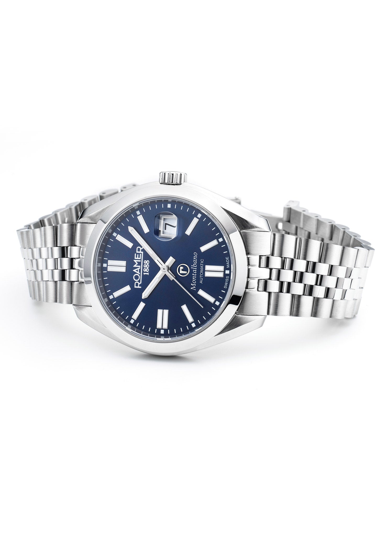 Montalbano Gents 41.5 mm Automatic Three-Hand Date Blue Sunray Dial Silver Bracelet Sapphire glass Stainless Steel swiss watch