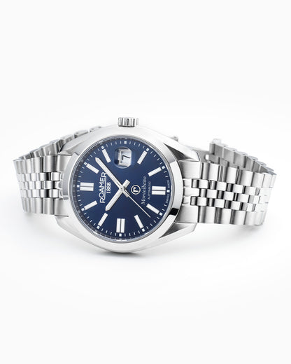 Montalbano Gents 41.5mm Automatic Three-Hand Date Blue Sunray Dial Silver Bracelet Sapphire glass Stainless Steel swiss watch