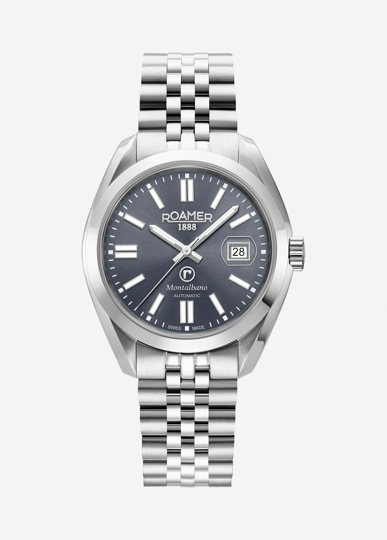 Montalbano Gents 41.5 mm Automatic Three-Hand Date Grey Sunray Dial Silver Bracelet Sapphire glass Stainless Steel swiss watch